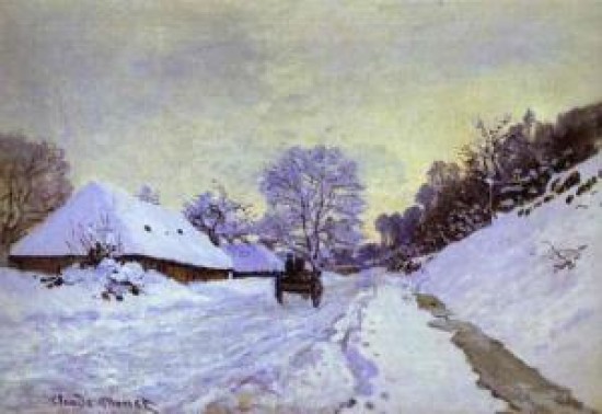 Monet The Cart  Snow-Covered Road at Honfieur, with Saint-Simeon Farm 