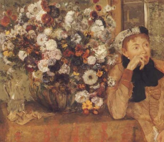 Degas Edgar  Donna seduta accanto ad un vaso di fiori