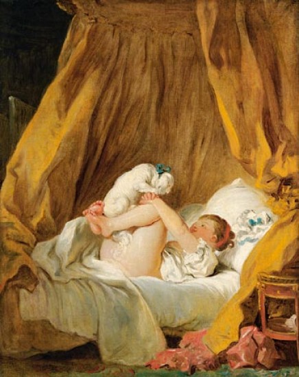 Jean-Honoré Fragonard Jeune fille faisant danser son chien sur son lit, dit à tort La Gimblette
