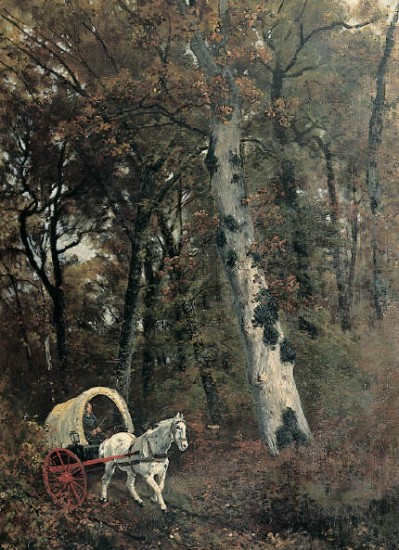 Giuseppe Palizzi, Interno della foresta di Fontainebleau con carretto, 