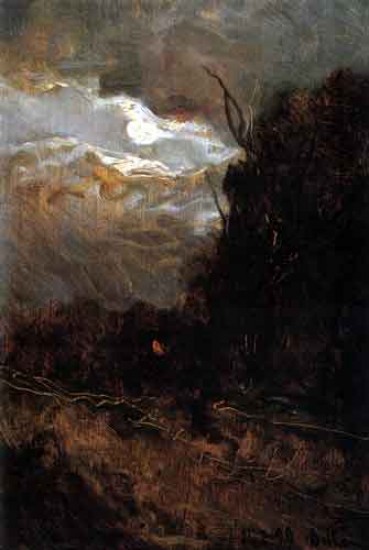 Lorenzo Delleani    Notturno con la luna 1899 , olio su tela 25x37