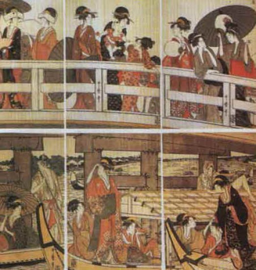 Kitagawa Utamaro  Sopra e sotto il ponte Ryogoku,