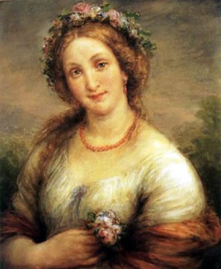 Giovanni Carnovali detto il Piccio Flora, giovane donna con fiori e collana di coralli