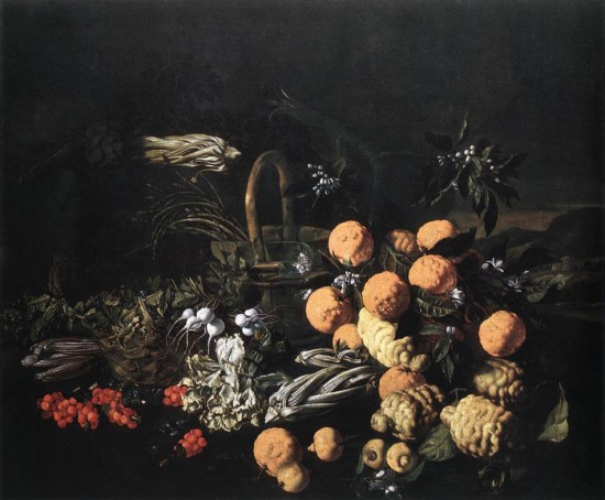 Ruoppolo Giovan  Battista  Veduta con naturamorta di frutta