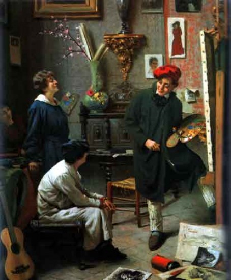 Pompeo Massani Lo studio del pittore, olio sutela, 60x74