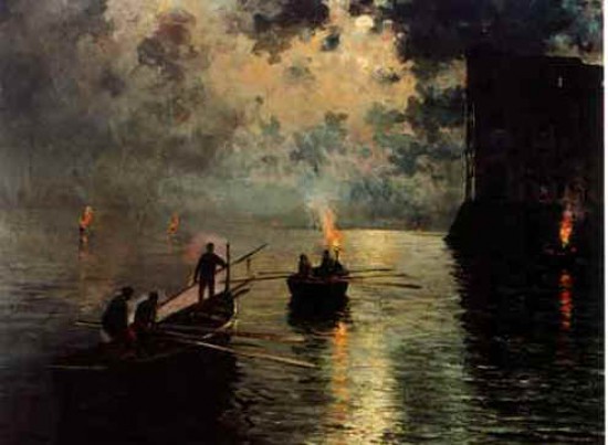 Attilio Pratella  Lampare a Palazzo d'Anna, olio , 60x40
