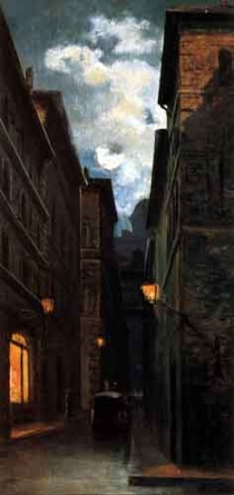 Giovanni Lessi   Effetto lunare nella vecchia Firenze 1880 ,